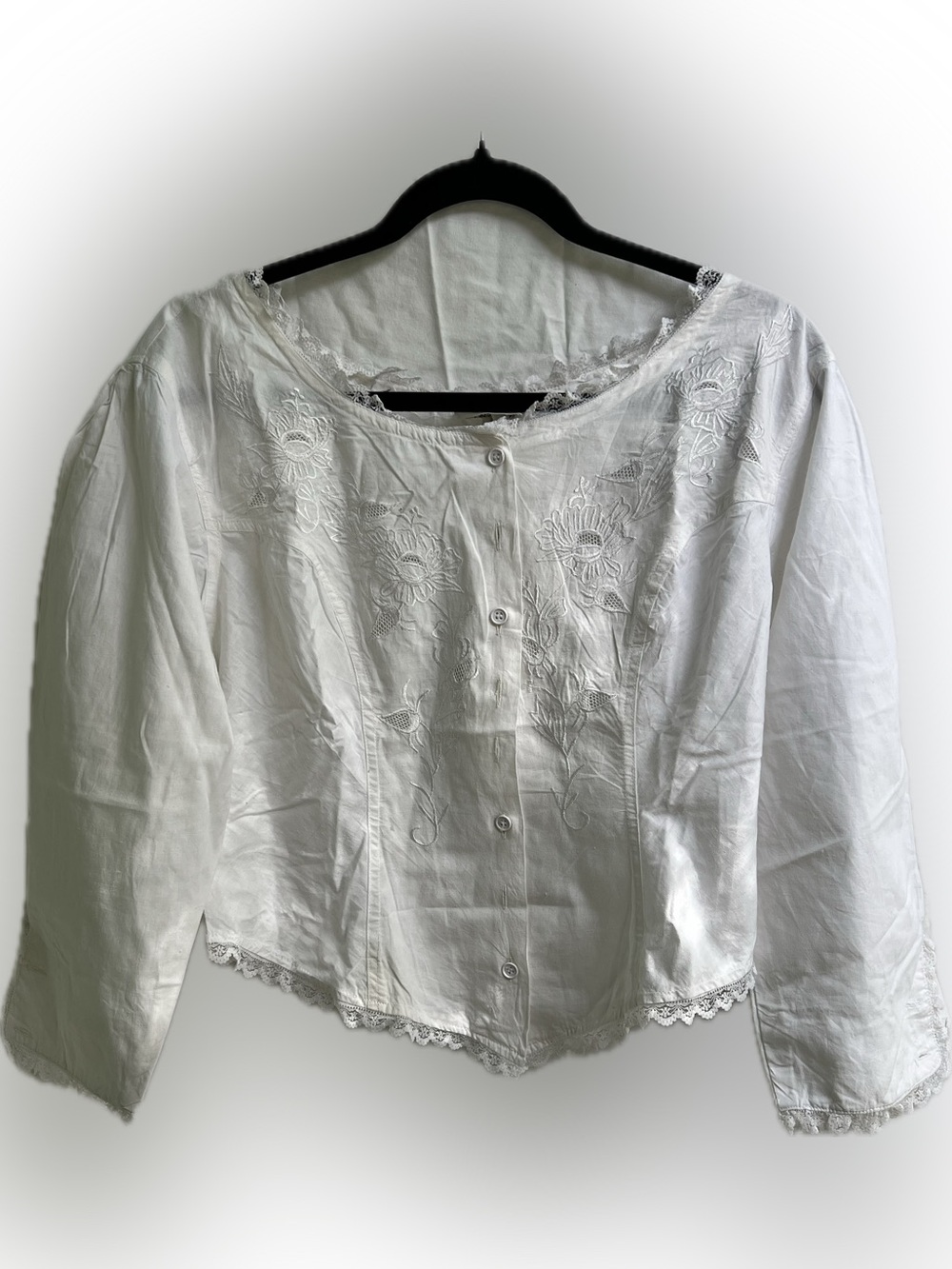 White Embroidered Button-Front Women's Blouse 100% COTTON